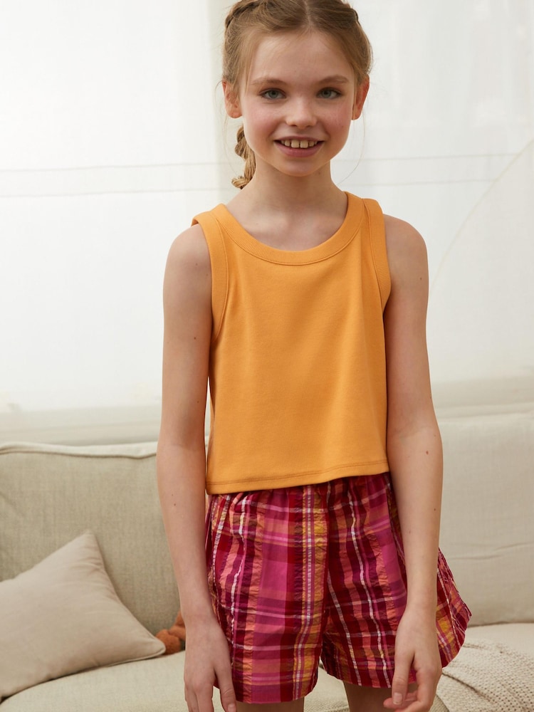 Pink/Orange Woven Short Pyjama Set (3-16yrs) - Image 1 of 5 Pink/Orange Woven Short Pyjama Set (3-16yrs) - Image 1 of 5