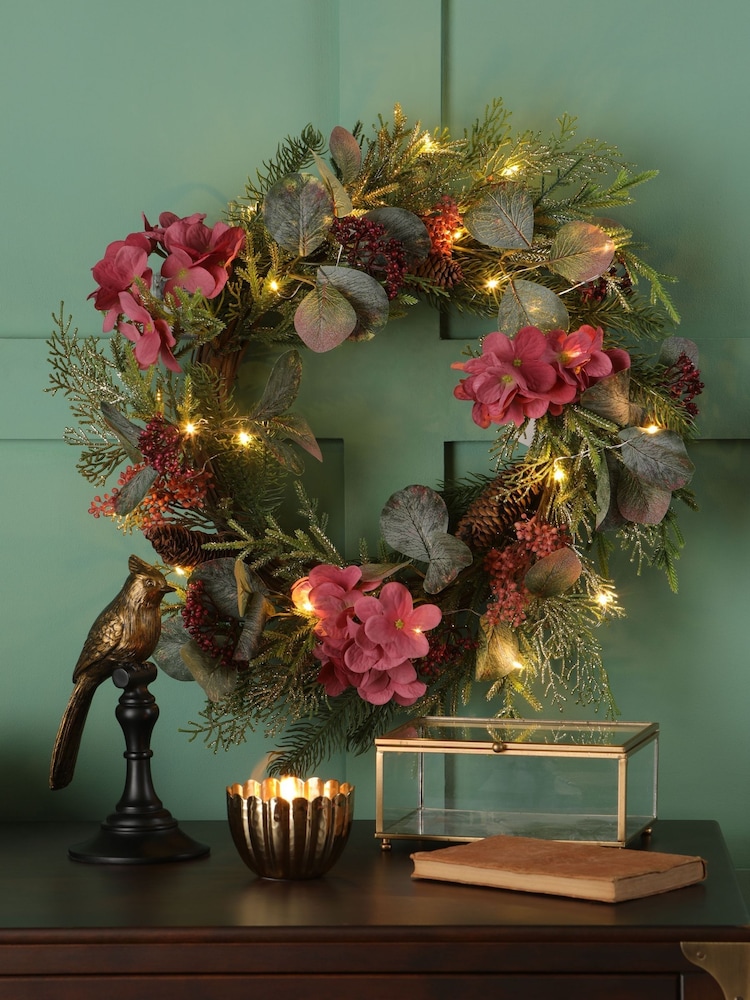 Laura Ashley Pink Flower LED Wreath - Image 1 of 2