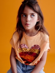 Apricot Orange Heart Sequin T-Shirt (3-16yrs) - Image 1 of 8