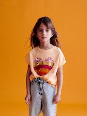 Apricot Orange Heart Sequin T-Shirt (3-16yrs) - Image 2 of 8