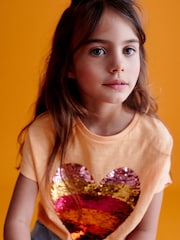 Apricot Orange Heart Sequin T-Shirt (3-16yrs) - Image 4 of 8
