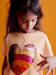 Apricot Orange Heart Sequin T-Shirt (3-16yrs) - Image 5 of 8