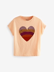 Apricot Orange Heart Sequin T-Shirt (3-16yrs) - Image 6 of 8
