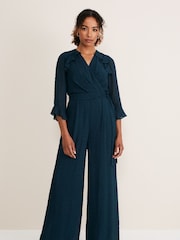 Phase Eight Blue Hattie Wrap Wide Leg Jumpsuit - Image 1 of 6