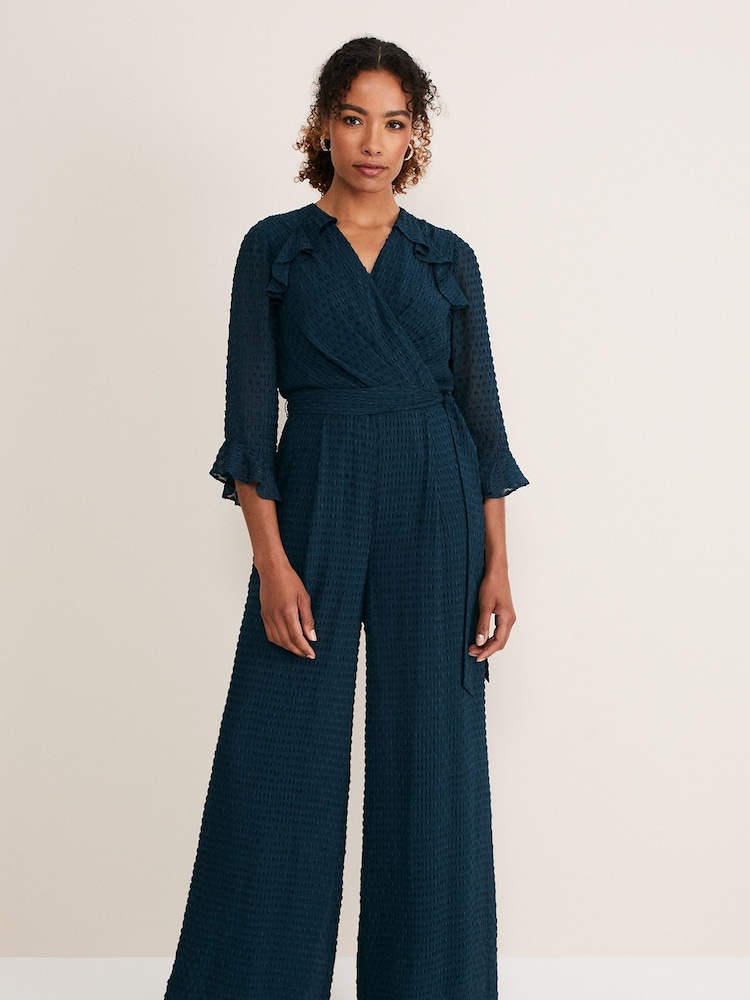 Phase Eight Blue Hattie Wrap Wide Leg Jumpsuit - Image 1 of 6