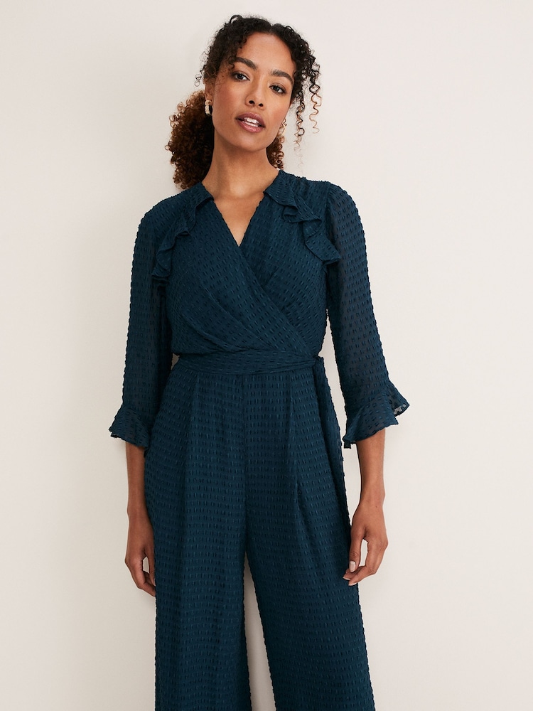 Phase Eight Blue Hattie Wrap Wide Leg Jumpsuit - Image 2 of 6