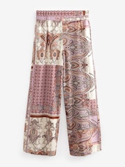 Purple Paisley Print Linen Blend Wide Leg Trousers - Image 5 of 5