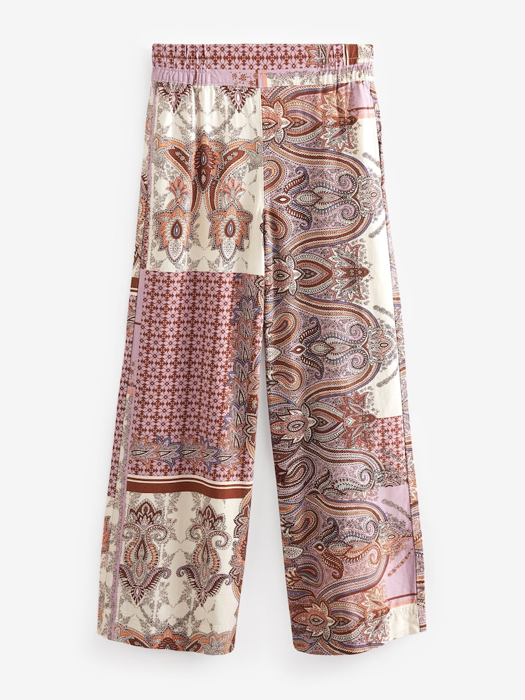 Purple Paisley Print Linen Blend Wide Leg Trousers - Image 5 of 5