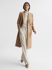 Reiss Neutral Darla Longline Double Breasted Formal Coat - Image 1 of 8
