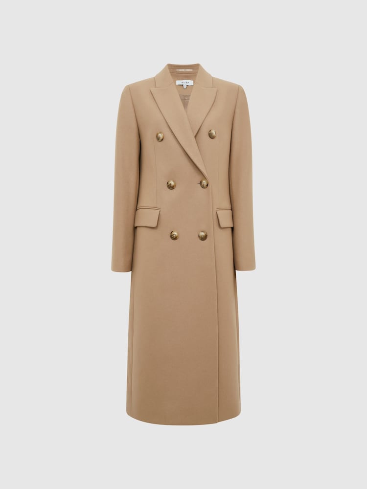 Reiss Neutral Darla Longline Double Breasted Formal Coat - Image 2 of 8