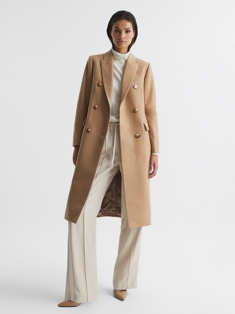 Reiss Neutral Darla Longline Double Breasted Formal Coat - Image 8 of 8