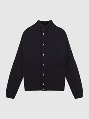 Reiss Navy Snug Press Stud Ribbed Cardigan - Image 2 of 7
