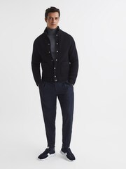 Reiss Navy Snug Press Stud Ribbed Cardigan - Image 3 of 7