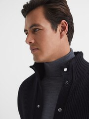 Reiss Navy Snug Press Stud Ribbed Cardigan - Image 4 of 7