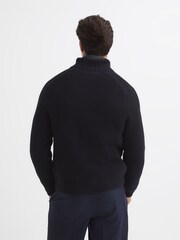 Reiss Navy Snug Press Stud Ribbed Cardigan - Image 5 of 7