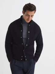 Reiss Navy Snug Press Stud Ribbed Cardigan - Image 6 of 7