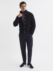 Reiss Navy Snug Press Stud Ribbed Cardigan - Image 7 of 7