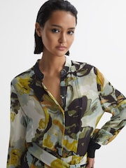 Reiss Khaki Flor Floral Print Belted Mini Dress - Image 4 of 5