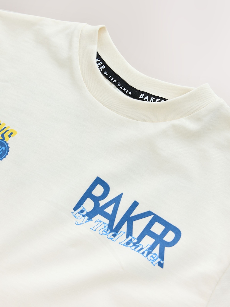 Baker by Ted Baker Stone/Blue Oversized Graphic T-Shirt and Striped Shorts Set - Image 14 of 14