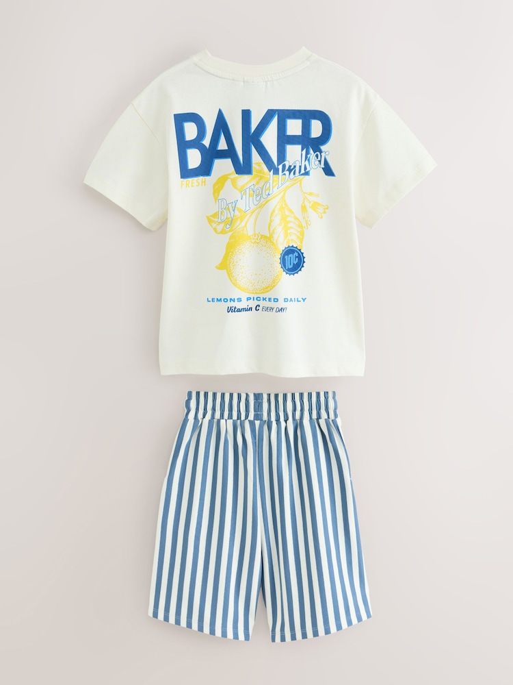 Baker by Ted Baker Stone/Blue Oversized Graphic T-Shirt and Striped Shorts Set - Image 2 of 7 Baker by Ted Baker Stone/Blue Oversized Graphic T-Shirt and Striped Shorts Set - Image 2 of 7