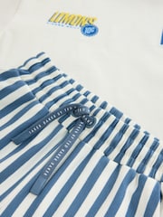 Baker by Ted Baker Stone/Blue Oversized Graphic T-Shirt and Striped Shorts Set - Image 3 of 7