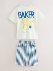 Baker by Ted Baker Stone/Blue Oversized Graphic T-Shirt and Striped Shorts Set - Image 9 of 14