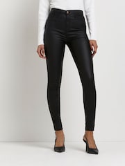 River Island Black High Rise Skinny Coated Jeans - Image 1 of 6
