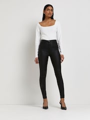 River Island Black High Rise Skinny Coated Jeans - Image 3 of 6
