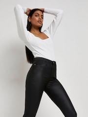 River Island Black High Rise Skinny Coated Jeans - Image 4 of 6