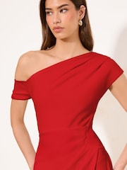 Lipsy Red Floral Print Off The Shoulder Gathered Waist Midi Dress - Image 2 of 4