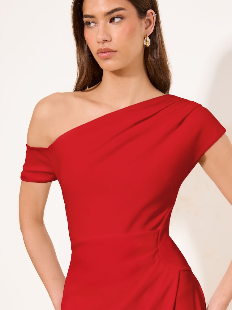 Lipsy Red Floral Print Off The Shoulder Gathered Waist Midi Dress - Image 2 of 4 Lipsy Red Floral Print Off The Shoulder Gathered Waist Midi Dress - Image 2 of 4