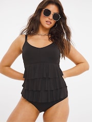 Simply Be Black Magisculpt Illusion Tummy Control Ruffle Swimsuit - Image 1 of 4