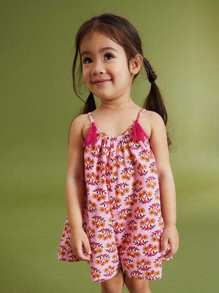 Pink Printed Cotton Playsuit (3mths-8yrs) - Image 1 of 6