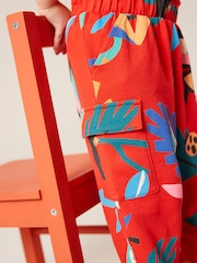 Red Tropical Print Cargo Trousers (3mths-7yrs) - Image 4 of 7