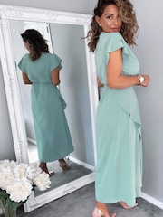 AX Paris Duck Egg Blue Frill Detail Double Split Skirt Midi Dress - Image 2 of 4