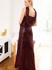 Hot Squash Red Cowl Back Maxi Velvet Dress - Image 1 of 3