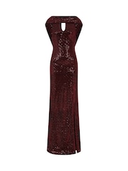 Hot Squash Red Cowl Back Maxi Velvet Dress - Image 3 of 3