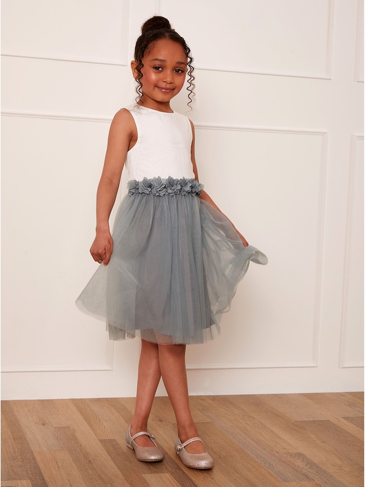 Chi Chi London White Girls Grace Tulle Flower Dress - Image 1 of 5