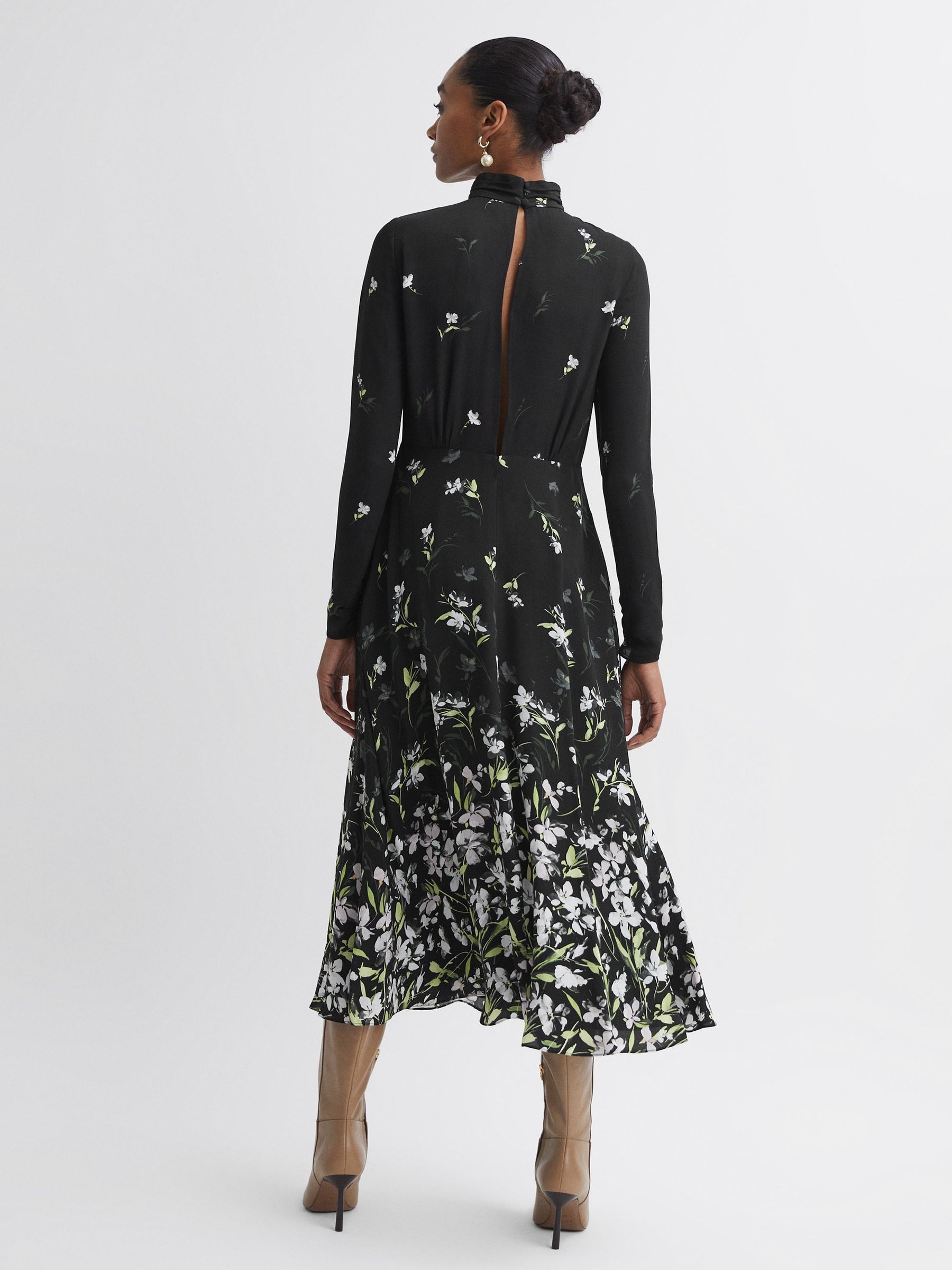 Jupe Next Noire Imprimé Floral Plissée Longueur Midi - Taille 12 UK - Neuf Avec étiquettes