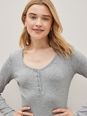 Grey Ribbed Henley Long Sleeve Top - Image 3 of 4