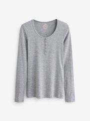 Grey Ribbed Henley Long Sleeve Top - Image 4 of 4