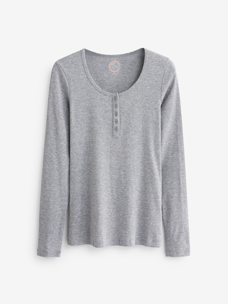 Grey Ribbed Henley Long Sleeve Top - Image 4 of 4