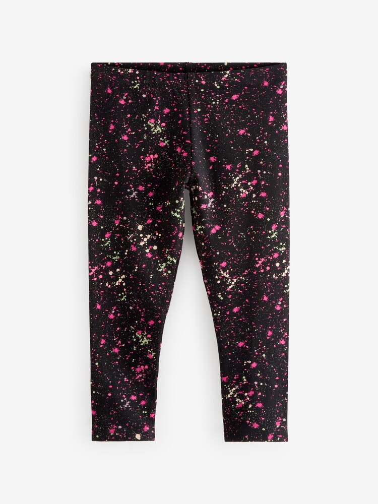 Black/ Pink Splat Print Leggings (3-16yrs) - Image 1 of 2