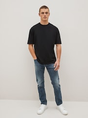Black Relaxed Fit Essential Crew Neck Cotton T-Shirt - Image 2 of 6
