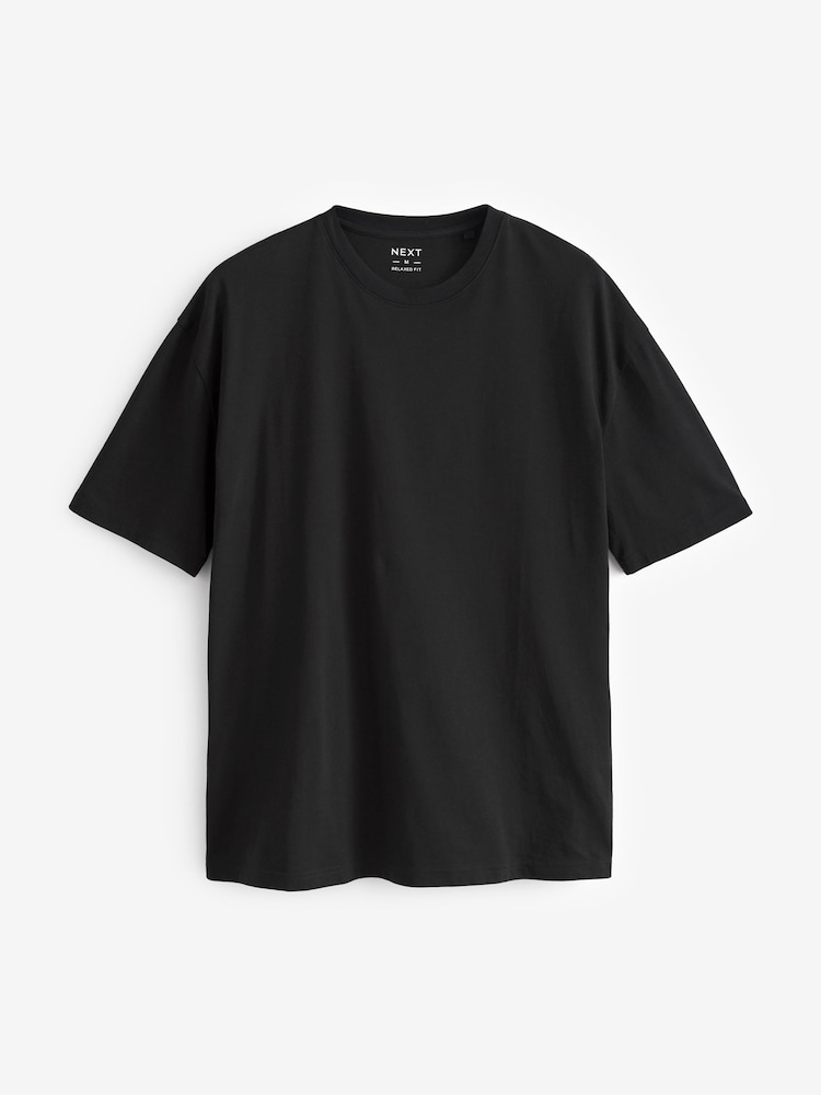 Чорний - Вільний крій - Essential круглий виріз Cotton футболки - Image 5 of 6