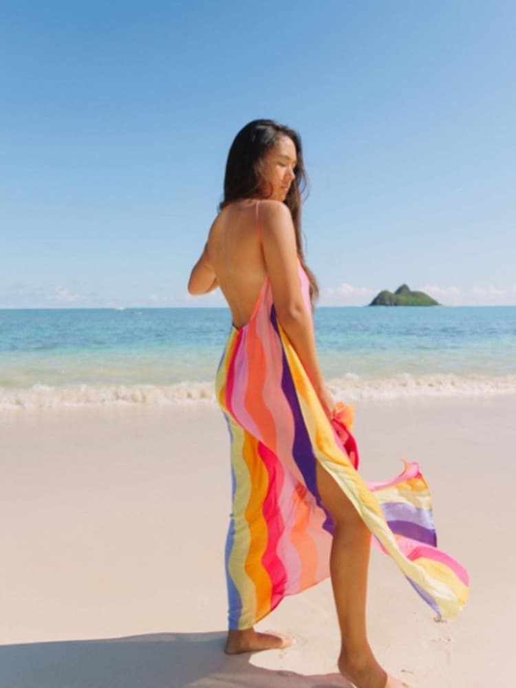 Sundress Pink Grace Viscose Dress In Marbella Mix Rainbow - Image 2 of 6