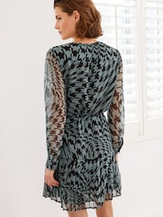Black/White Dogtooth Chiffon Tie Waist Mini Dress - Image 2 of 5