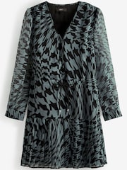 Black/White Dogtooth Chiffon Tie Waist Mini Dress - Image 5 of 5