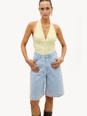 LOAVIES Blue Fantasy Fever Shorts With Pearls - Image 1 of 4