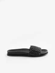 Black Signature Leather Woven Footbed Sandals - Image 3 of 8